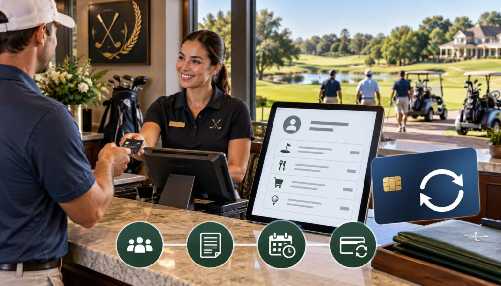Golf club member account billing with card-on-file autopay