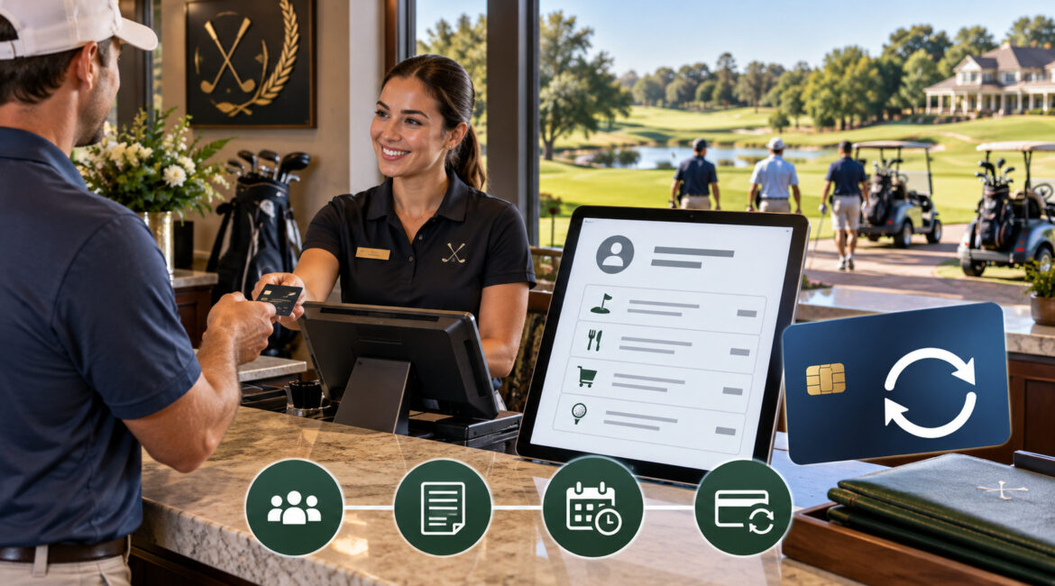 Golf club member account billing with card-on-file autopay